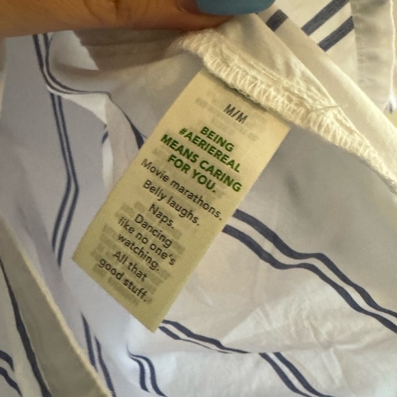 NEW Aerie Good Day Shirt & Shorts SET Boyfriend Lounge Medium Blue White NWT - Picture 9 of 10